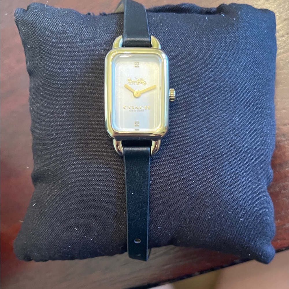 Coach Women's Gold and Black Rectangular Watch